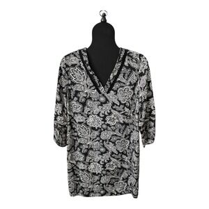 Banana Republic Black/White V Neck 3/4 Sleeves Printed Shift Dress Size 6‎